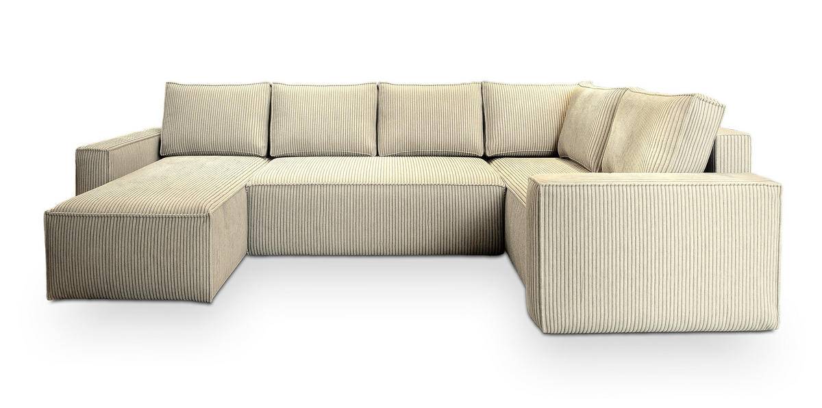 WOHNLANDSCHAFT NORENA R-S Creme Kordstoff mit Schlaffunktion - Creme, Holz (295/85/157.5cm) - MASSENO