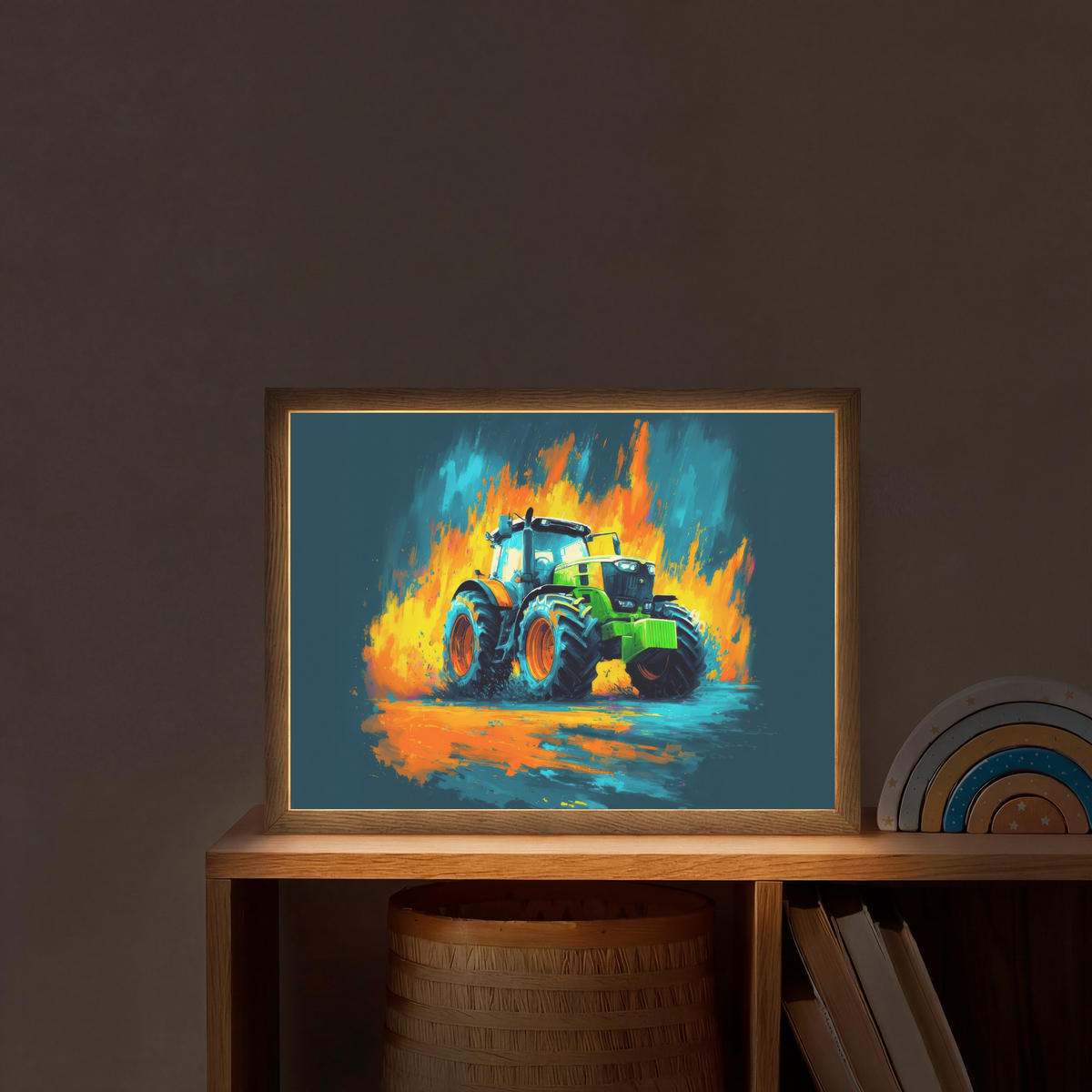 DOBÍJECÍ NOČNÍ LAMPIČKA Abstrakt - Traktor - Zelený 40x30 cm - tmavě modrá, kompozitní dřevo (8/40/30cm) - OnlyWow