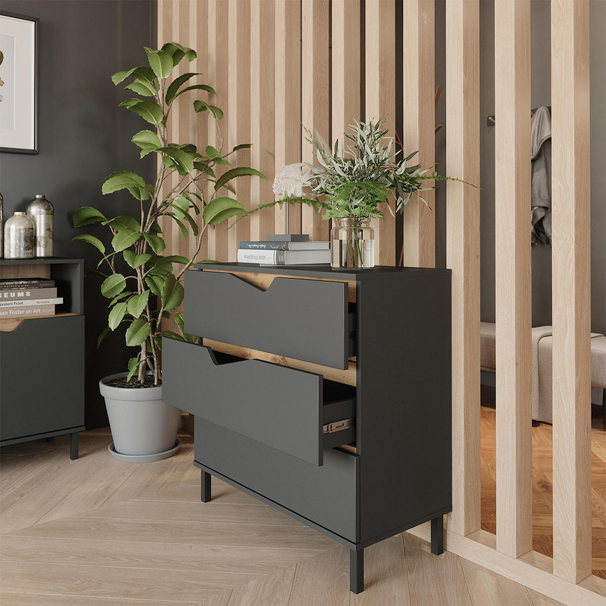 KREDENC Marelle Antracit/Artisan - antracitová, kompozitní dřevo (80/81.2/38cm) - Vicco