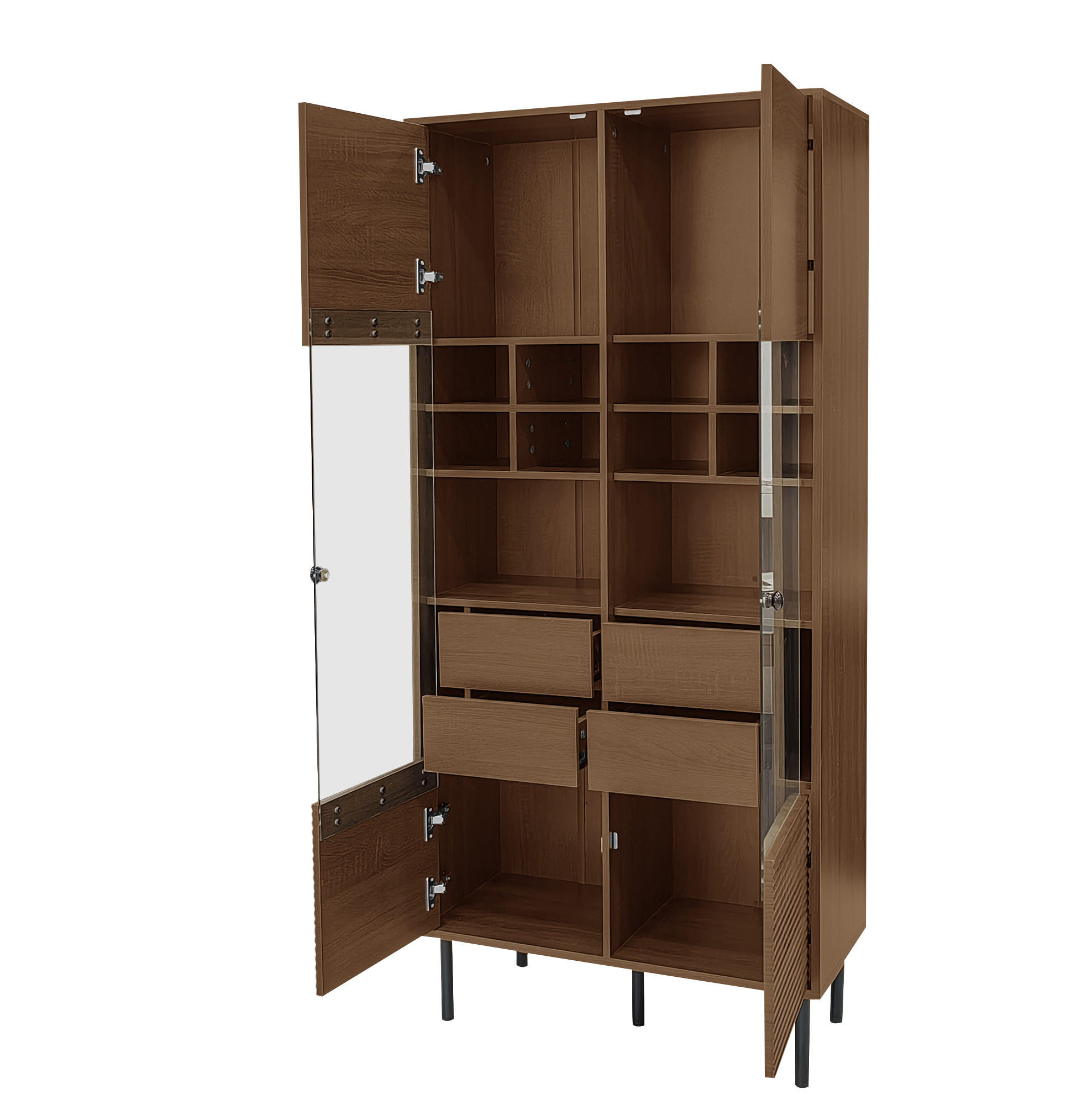 VITRINENSCHRANK aus MDF 75x35x164 cm in Nussbaumoptik mit Glasfront, 4 Schubladen und Stauraum - Walnussfarben, Holzwerkstoff (75.5/164.5/35cm) - IVMEU
