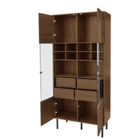 VITRINENSCHRANK aus MDF 75x35x164 cm in Nussbaumoptik mit Glasfront, 4 Schubladen und Stauraum - Walnussfarben, Holzwerkstoff (75.5/164.5/35cm) - IVMEU