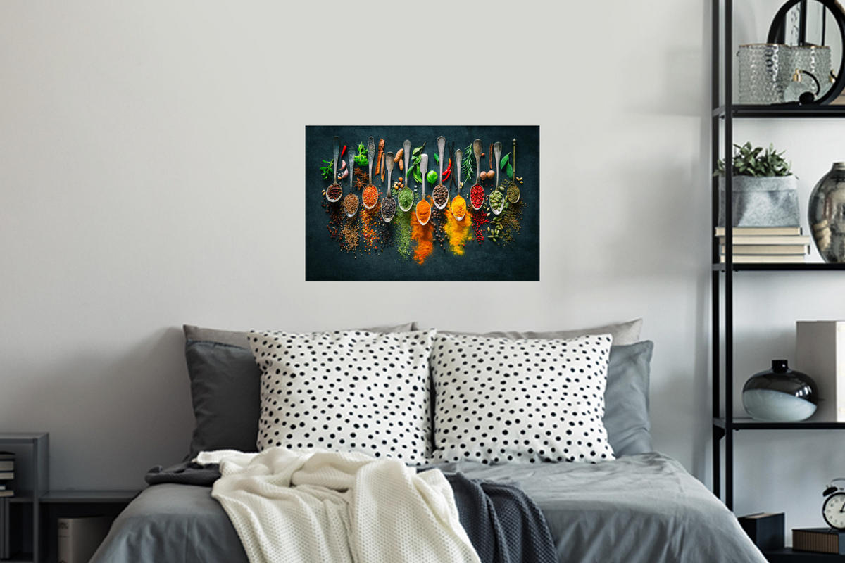 WANDTATTOO Kräuter - Gewürze - Löffel 60x40 cm - Currygelb, Kunststoff (60/40/0.1cm) - MuchoWow