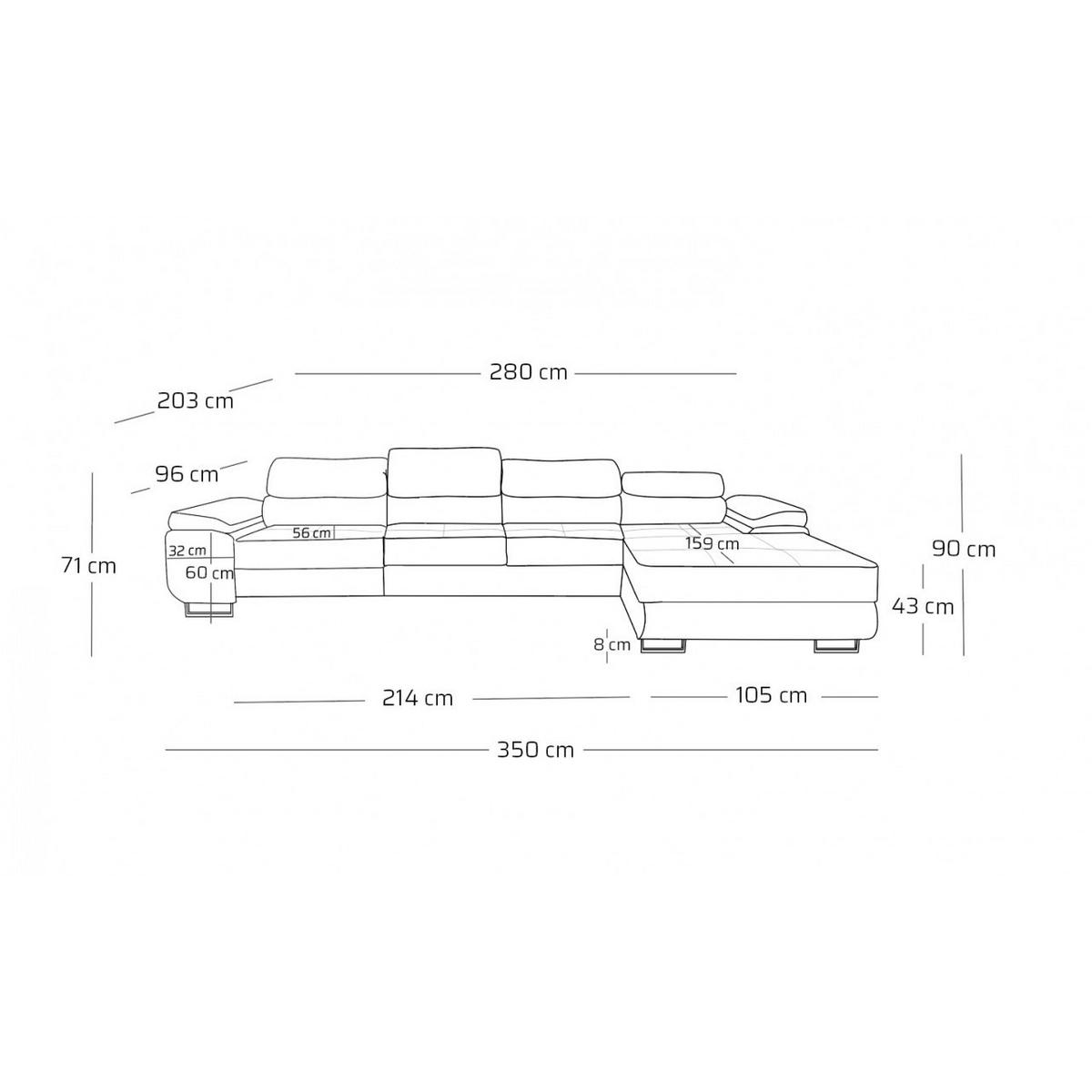 ECKSOFA ALONZO MAXI Rechts mit Schlaffunktion 125x195 Chenille Grau - Chromfarben/Grau, Holz/Textil (203/350cm) - Muffo