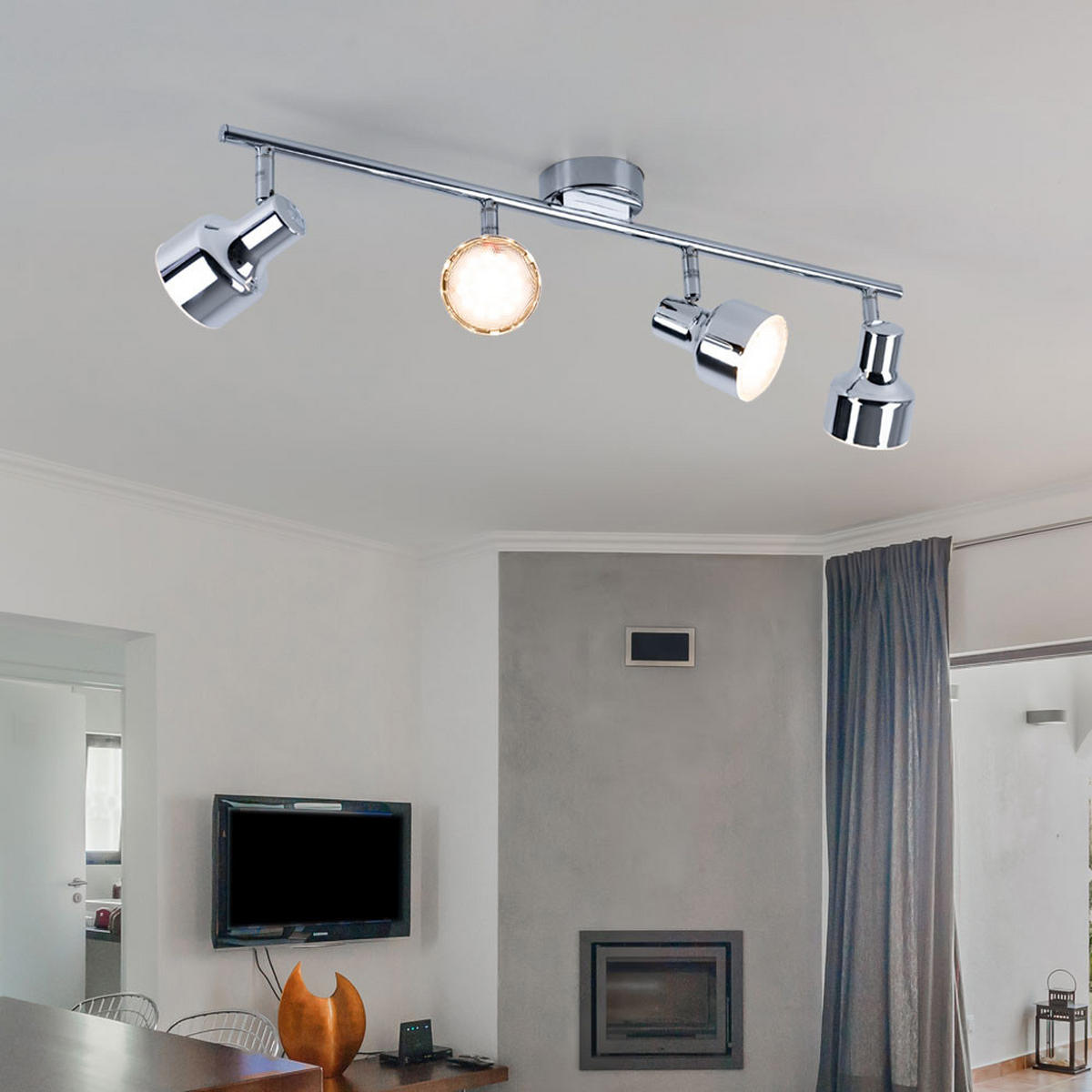 LED DECKENLEUCHTE ROIS Chrom Silber - Silberfarben, Metall (60/8/12cm) - Globo Lighting