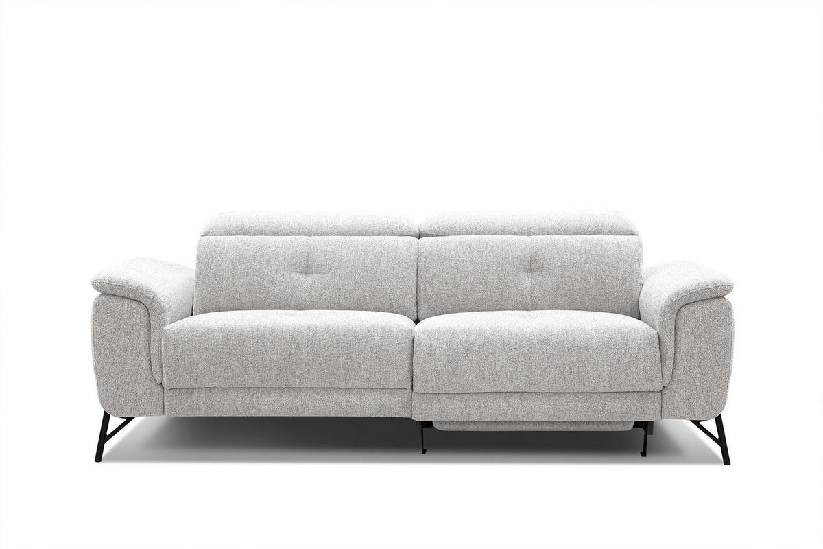 SOFA AVENA 3-Sitzer mit 1 Relaxfunktion, hellgrau - Hellgrau, Holzwerkstoff/Textil (204/80/108cm) - Courtois Laville