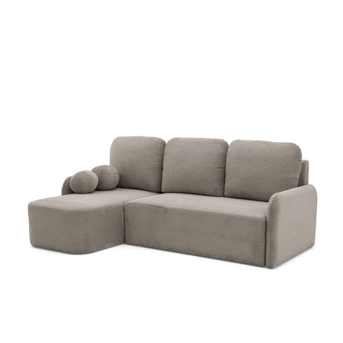 ECKSOFA CASPER L Links mit Schlaffunktion 132x198 Cord Hellbraun - Hellbraun/Schwarz, Holz/Kunststoff (217/145cm) - NACANAPA