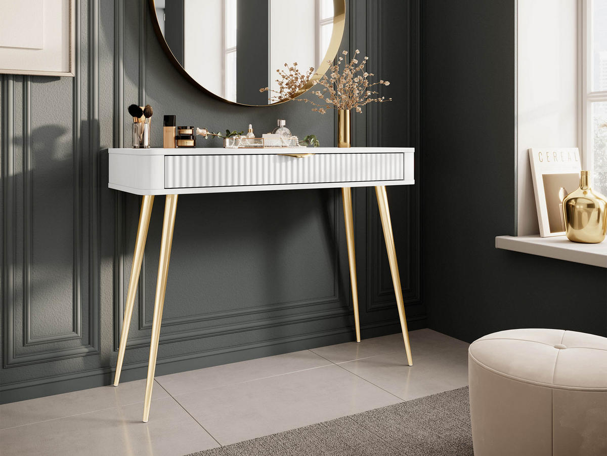 SCHMINKTISCH Lante - Goldfarben/Weiß, Holzwerkstoff/Metall (101/78/38cm) - MIRJAN24