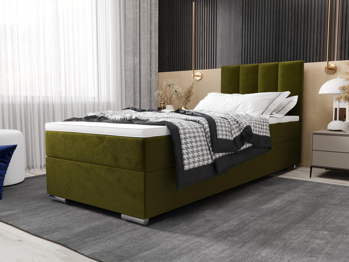 BOXBETT ZILANO 2 mit Matratze H3 und Topper 80x200 Itaka 65 - Grün, Holz/Textil (80/200cm) - Bedante