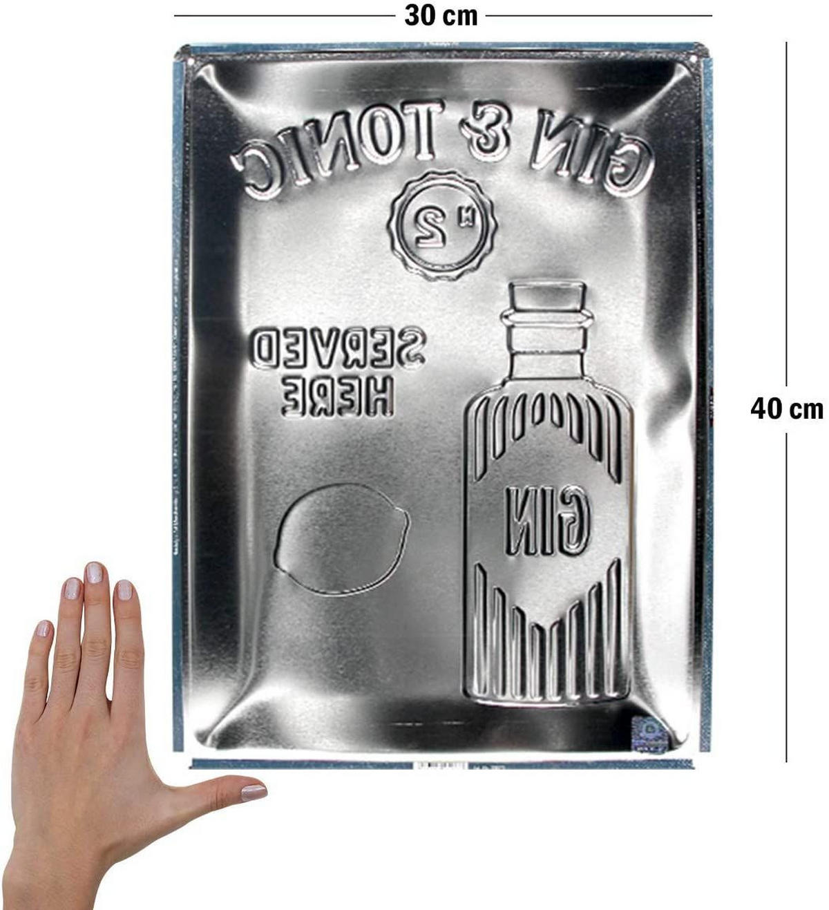 BLECHSCHILD 30/40 cm Open Bar Gin Tonic Served Here - Multicolor, Metall (30/40/0.2cm) - Nostalgic-Art