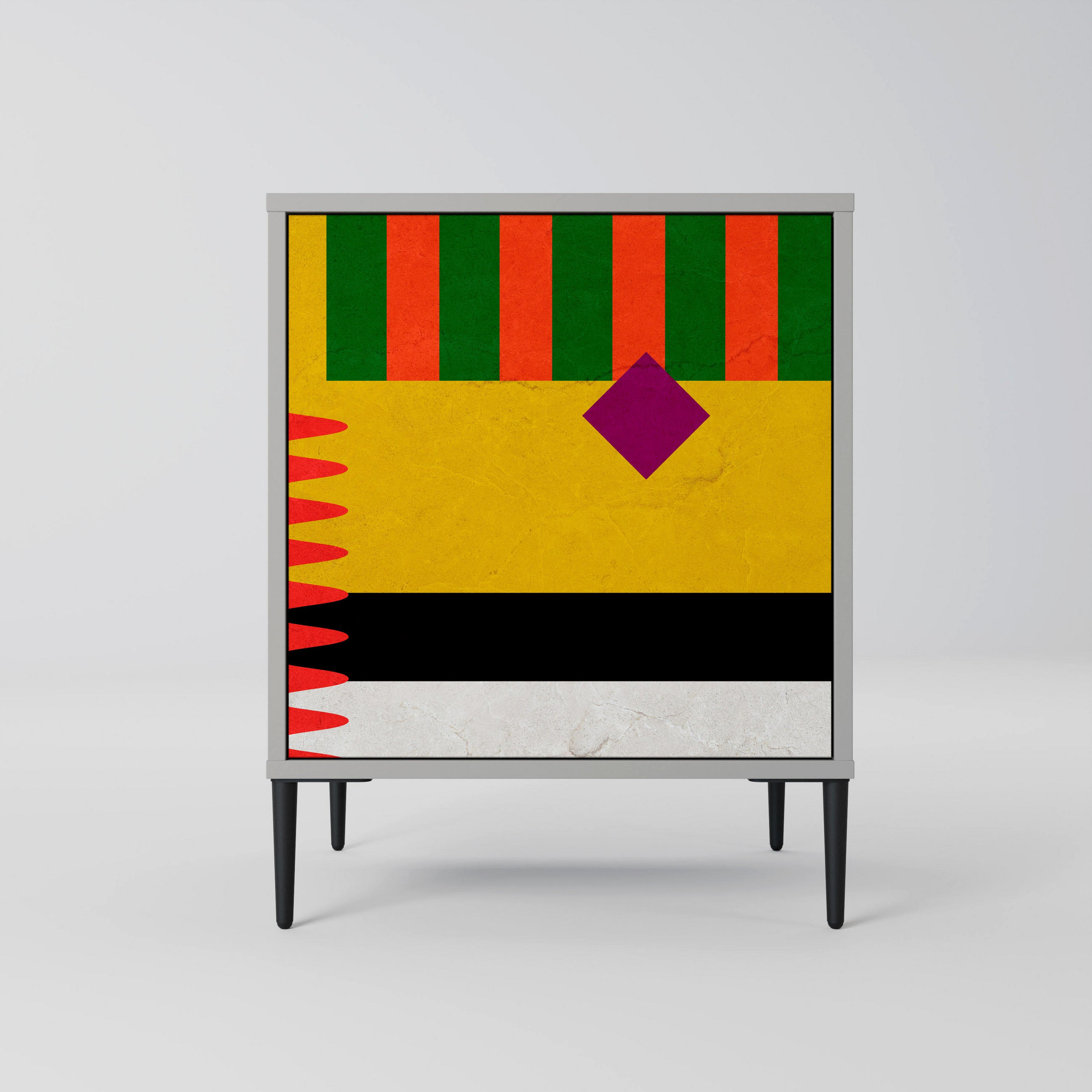 SIDEBOARD VIVID ART, Grau, 57,5x42x72,5 cm, Schwarze Metallfüße - Multicolor/Schwarz, Holzwerkstoff/Metall (57.5/72.5/42cm) - SpaceRebels