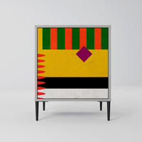 SIDEBOARD VIVID ART, Grau, 57,5x42x72,5 cm, Schwarze Metallfüße - Multicolor/Schwarz, Holzwerkstoff/Metall (57.5/72.5/42cm) - SpaceRebels