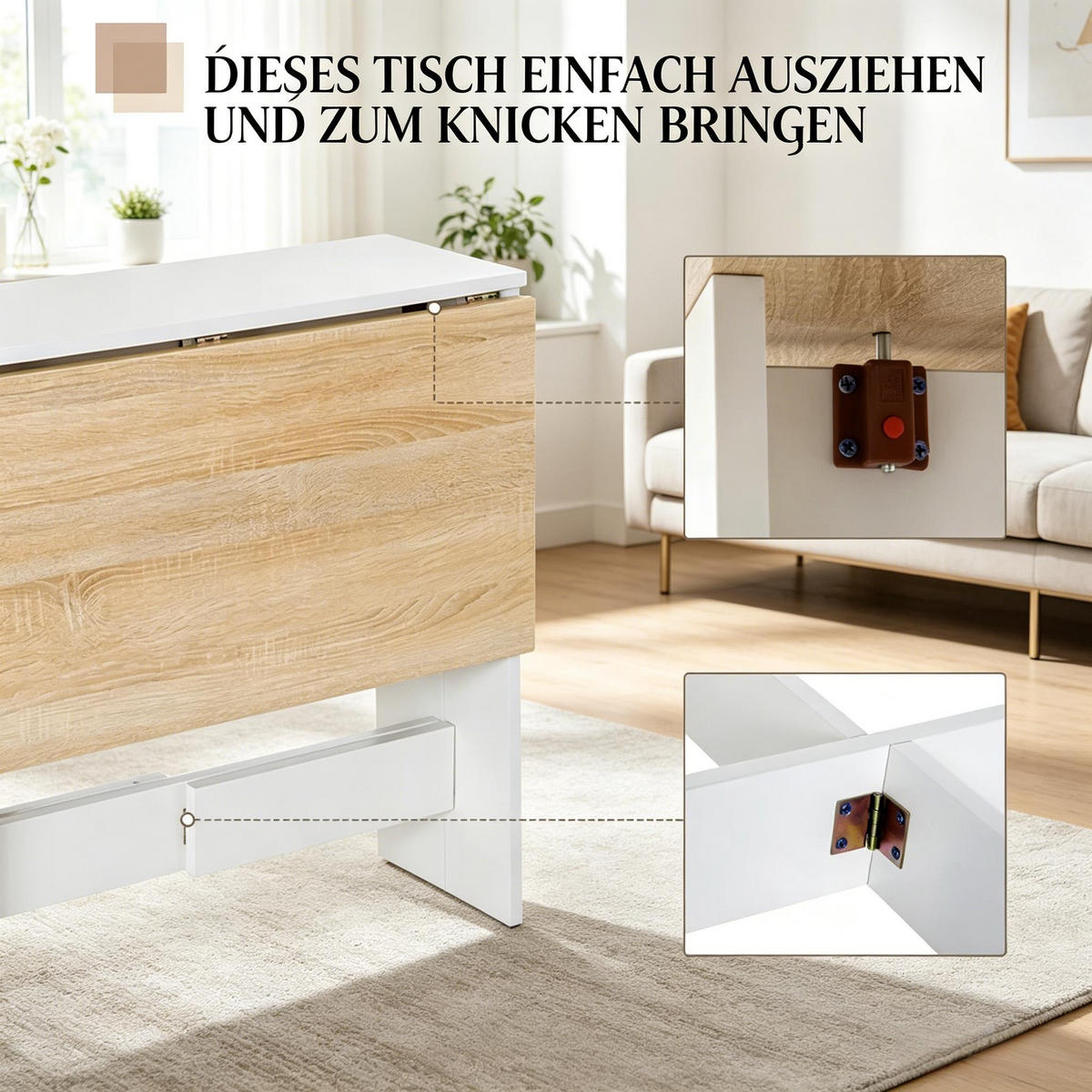 KLAPPTISCH DE-37256 zweifarbig mit MDF-Konstruktion Eiche/Weiß - Eichefarben, Holzwerkstoff (76/103/73.5cm) - ComfortXL