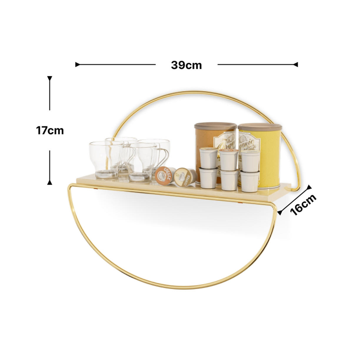 BADEZIMMERREGAL Mynämäki - Goldfarben/Naturfarben, Holz/Metall (39/17/16cm) - [en.casa]