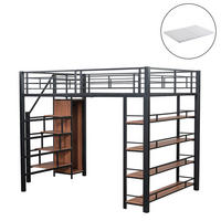 HOCHBETT 140/200 cm schwarz mit Stauraumtreppe und hohem Zaun mit Matratze - Schwarz, Metall (140/200cm) - OKWISH