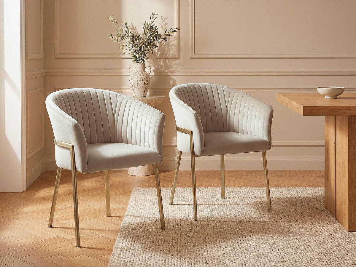 STUHL - 61 cm x 57 cm - samt - beige Zaova - Beige, Textil (61/76/57cm) - Vente-Unique