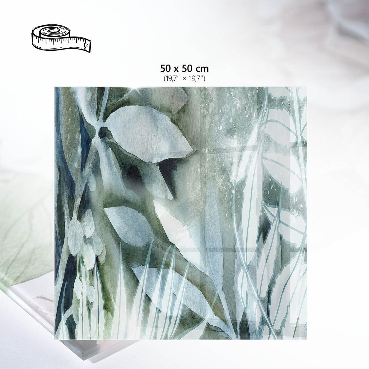 TISCHPLATTE 50x50 cm – Grüne Blätter - Weiß, Glas (0.4/50/50cm) - Wallfluent
