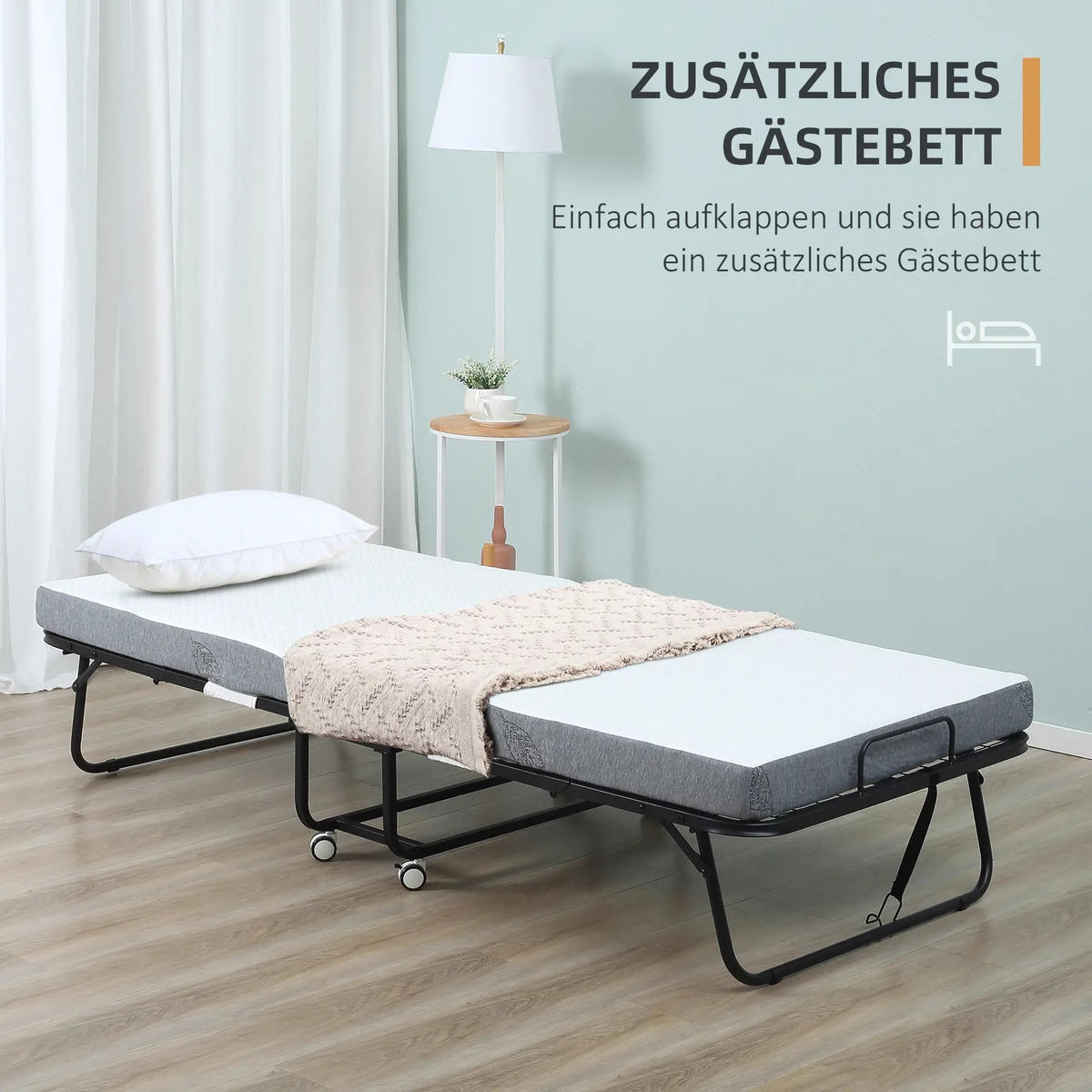 KLAPPBETT mit Rollen 200x80 cm Stahl Weiß - Weiß, Metall (80/200cm) - Beauniv