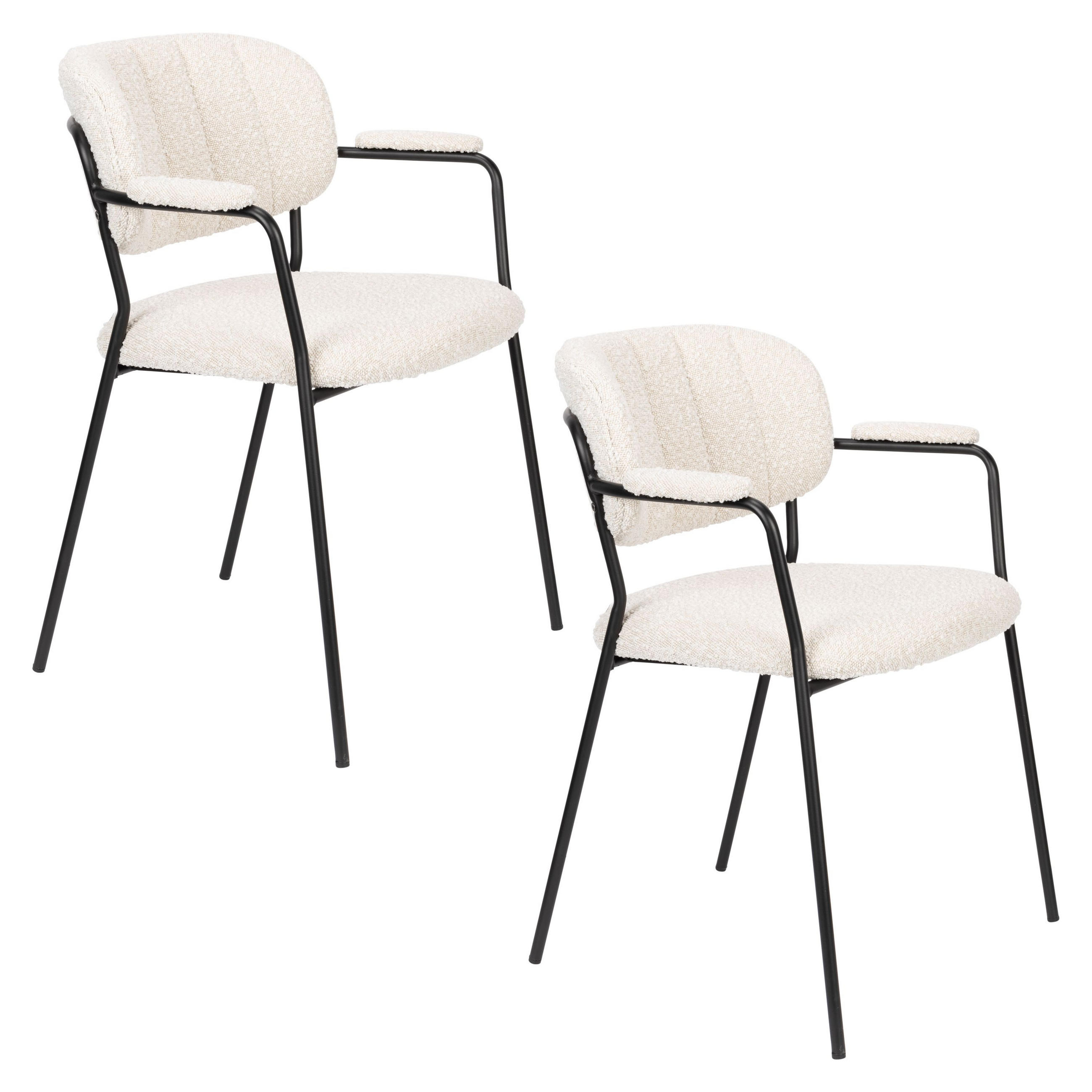 ESSZIMMERSTUHL Jolien Schwarz/ Bouclé - 2 er Set - Weiß, Textil (61/78/56cm) - Housecraft Living