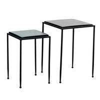 BEISTELLTISCH-SET Blau/Schwarz Glas/Metall Eckig Abnehmbare Tischplatte - Multicolor/Schwarz, Glas/Metall (39/39/55cm) - KADIMA DESIGN