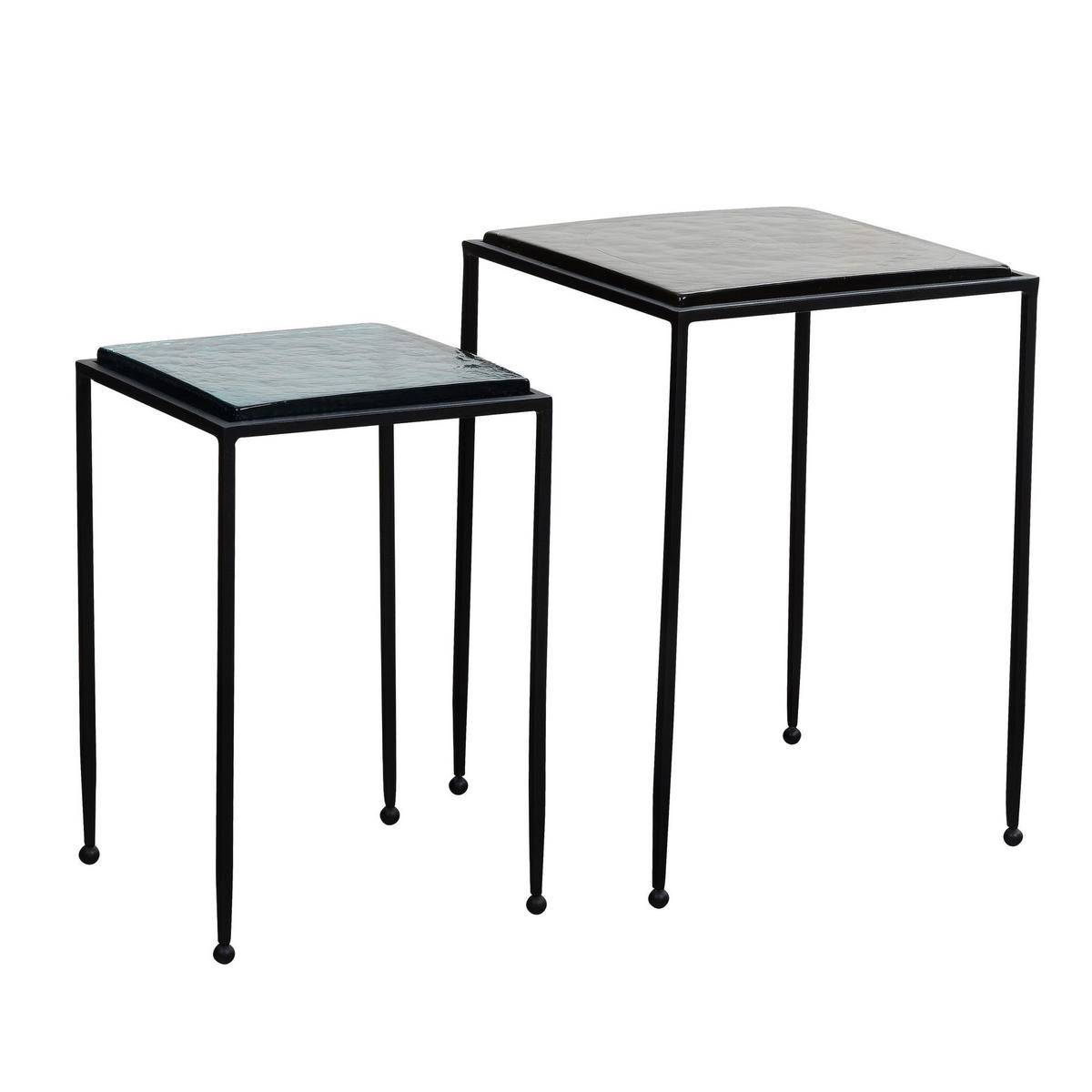 BEISTELLTISCH-SET Blau/Schwarz Glas/Metall Eckig Abnehmbare Tischplatte - Multicolor/Schwarz, Glas/Metall (39/39/55cm) - KADIMA DESIGN
