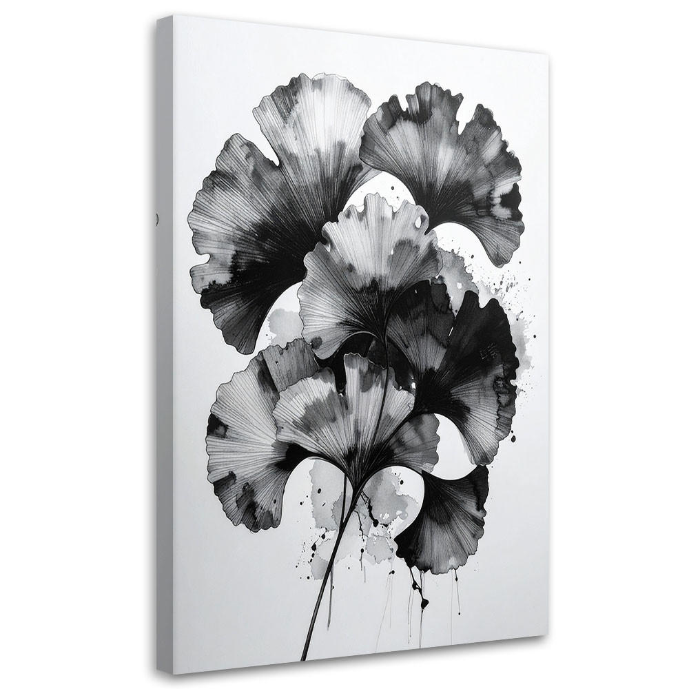 LEINWANDBILD Ginkgo Blätter Schwarz-Weiß 80x120cm - Schwarz, Textil (80/120cm) - Feeby