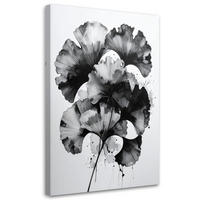 LEINWANDBILD Ginkgo Blätter Schwarz-Weiß 80x120cm - Schwarz, Textil (80/120cm) - Feeby