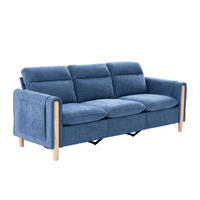 SOFA mit Stauraum-Hocker L-Form 201 cm Chenille Blau - Blau, Holz (77/201cm) - Meubliv