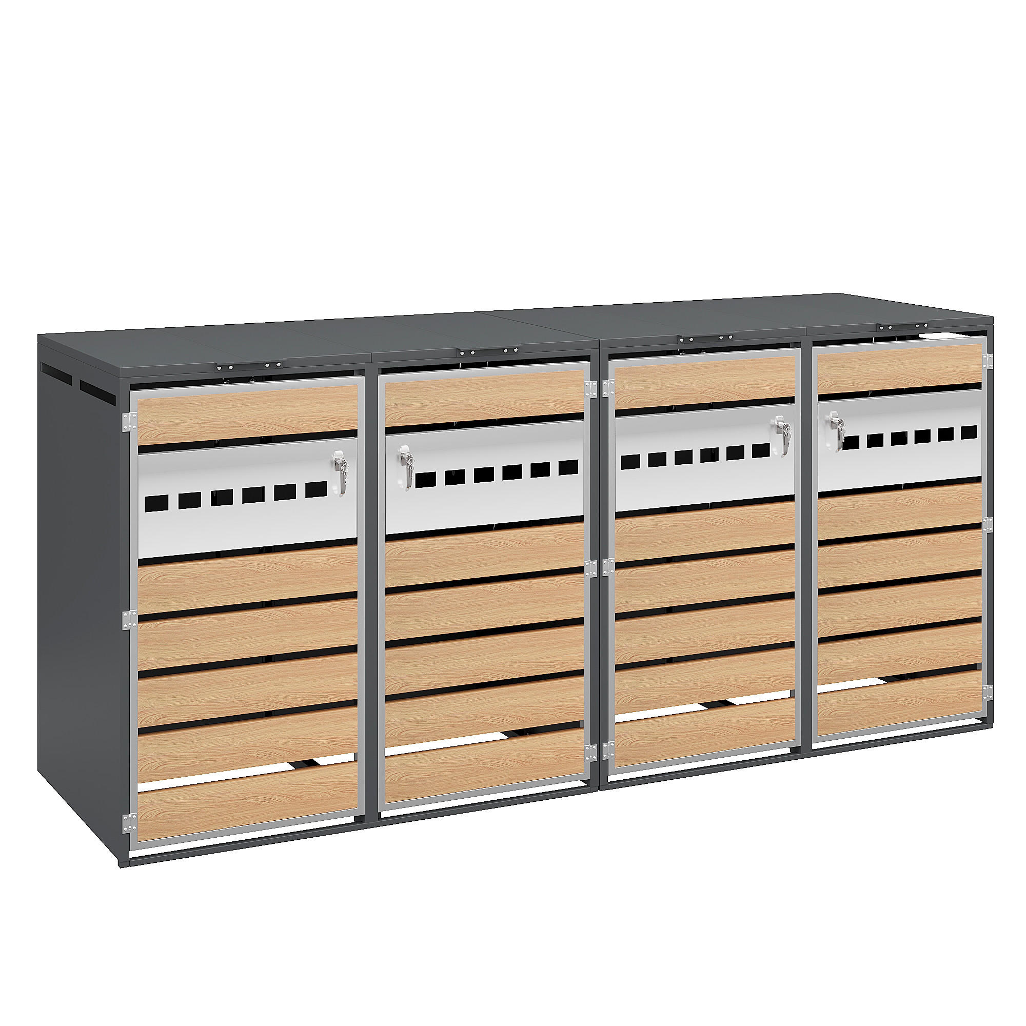 MÜLLTONNENBOX Zwei Türen Holzmaserung/Grau - Braun, Metall (132/118.5/80cm) - ComfortXL