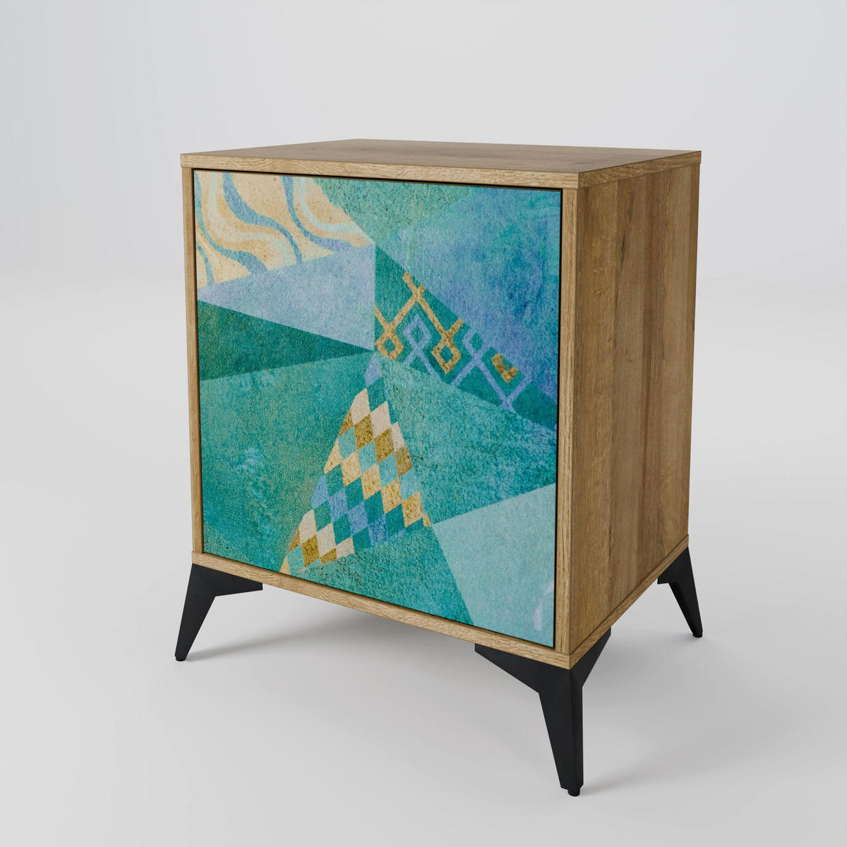 SIDEBOARD SPECTRUM SPLENDOR, Eichefarben, 57,5x42x72,5 cm, Schwarze Metallfüße - Eichefarben/Multicolor, Holzwerkstoff/Metall (57.5/72.5/42cm) - SpaceRebels
