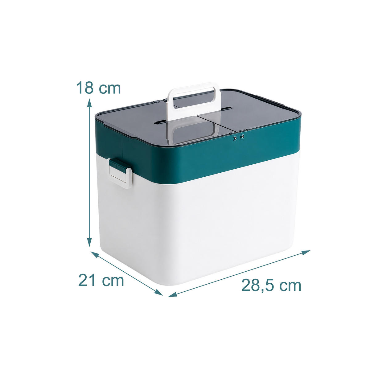 MEDIZINBOX Weiß Petrol Kunststoff 18x28,5x21 cm - Weiß, Kunststoff (28.5/18/21cm) - Relaxdays