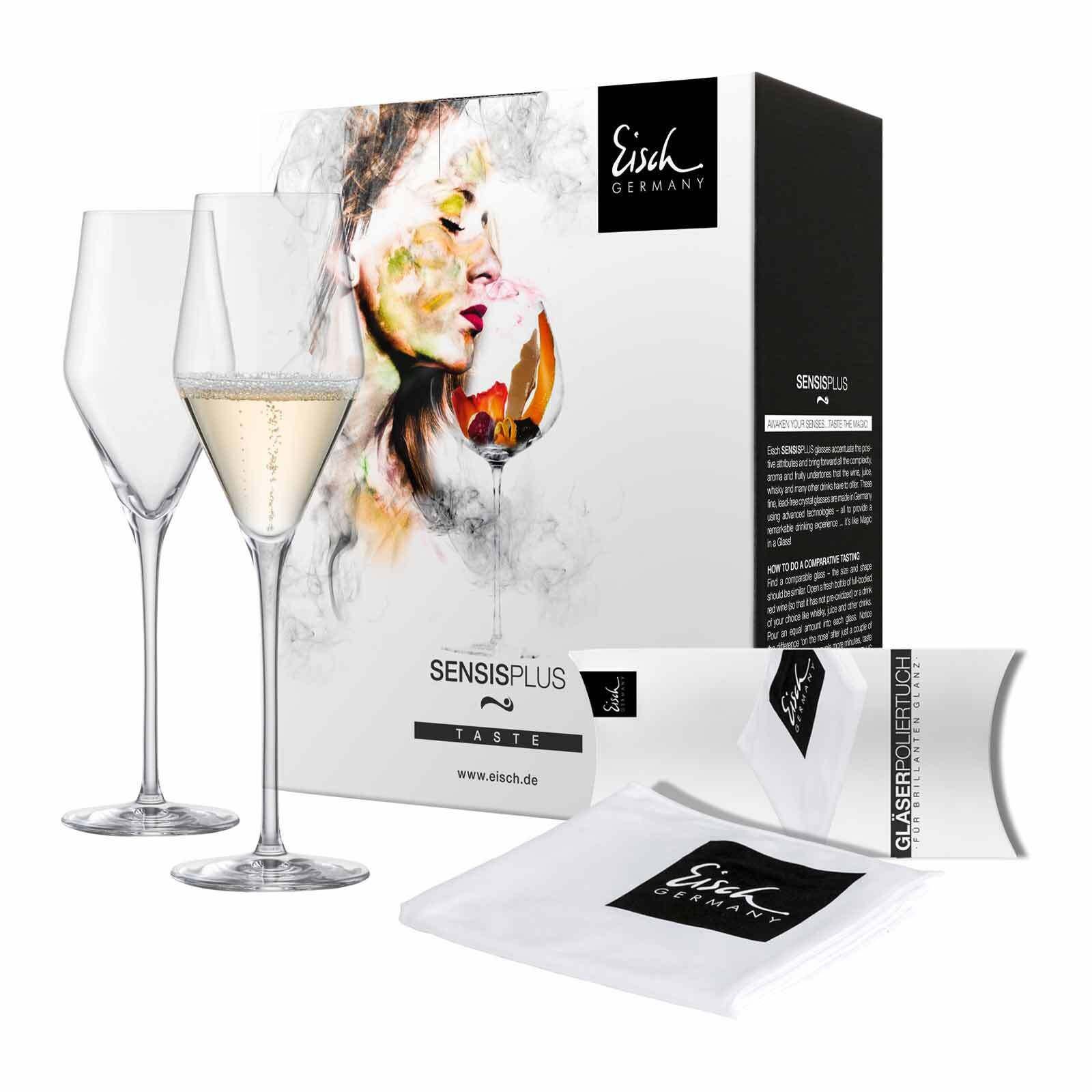 CHAMPAGNERGLÄSER INKL. POLIERTUCH Sky SensisPlus transparent 260 ml 2er Set - Transparent, Glas (0.26L) - Eisch