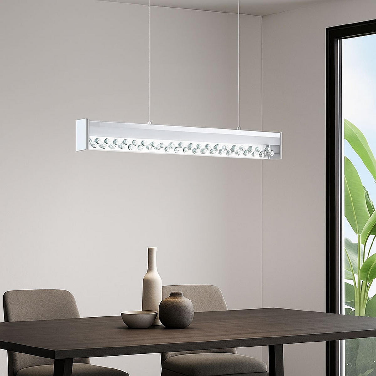 LED HÄNGELEUCHTE Glas Kristall Silber - Silberfarben, Glas (66/6.5/110cm)