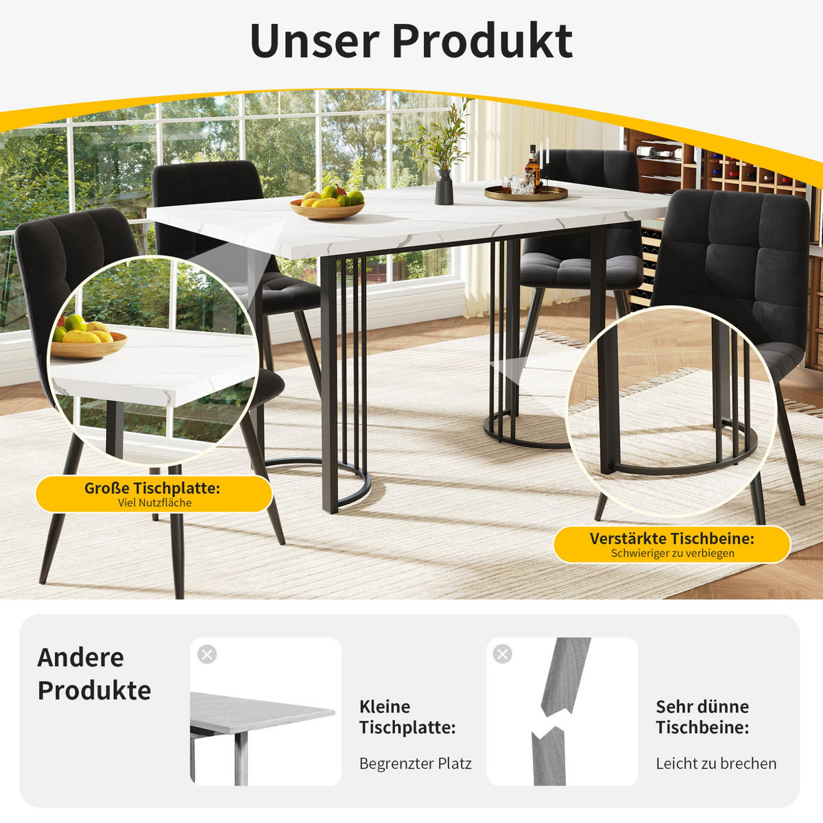 ESSTISCH, MDF mit Metallgestell, ausziehbar 140-179,5/80/75,5 cm, Schwarz/Weiß - Schwarz, Holzwerkstoff (140/80/75.5cm) - Redom