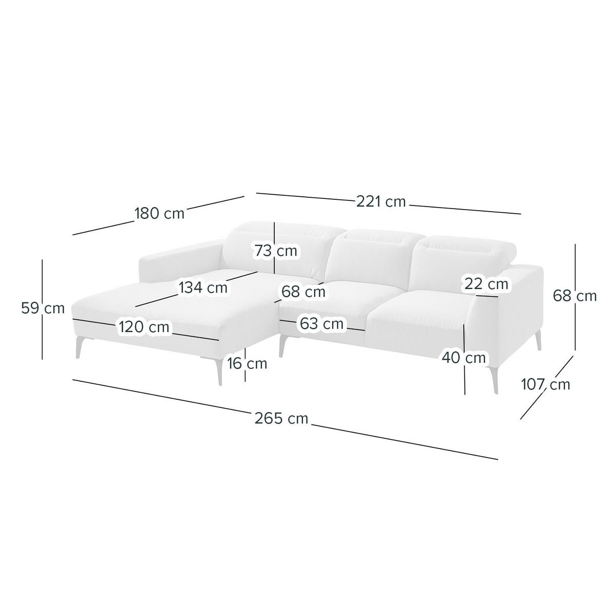 ECKSOFA mit Longchair - Beige/Schwarz, Textil/Metall (265/180cm) - home24