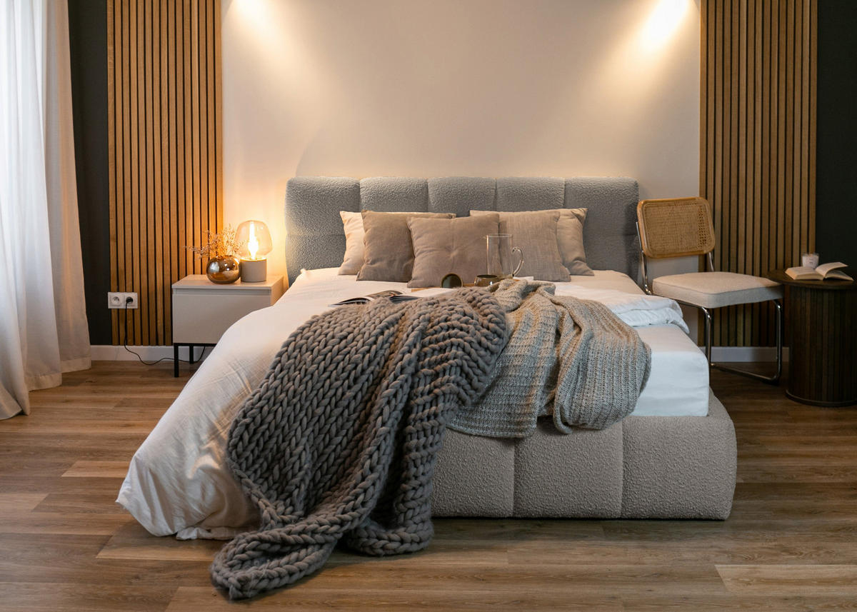 POLSTERBETT Cloudy Grau Boucle 160 cm - Schwarz/Grau, Textil (160/200cm) - Selsey