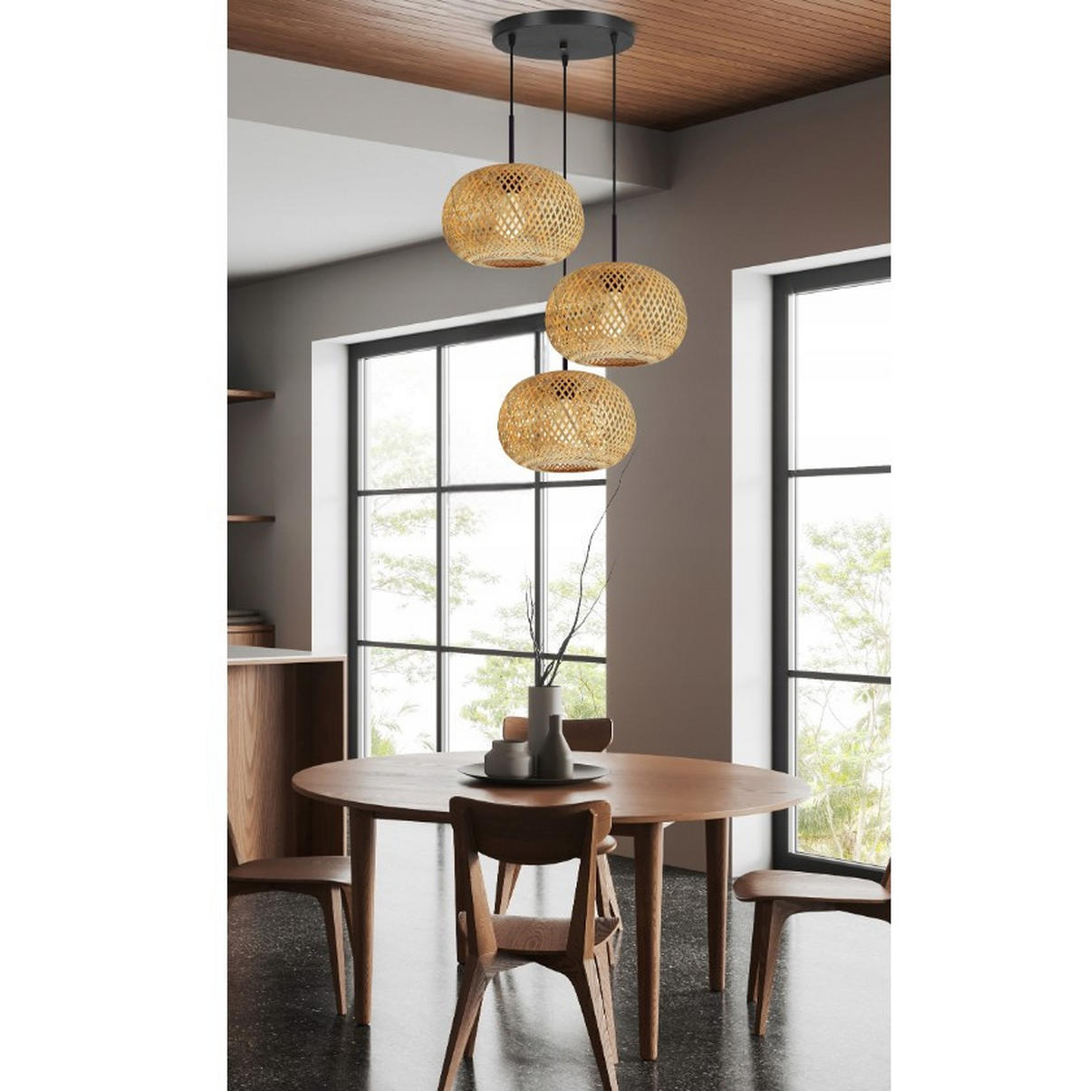 PENDELLEUCHTE BOHO - Beige, Holz/Metall (48/48/100cm) - kiki design