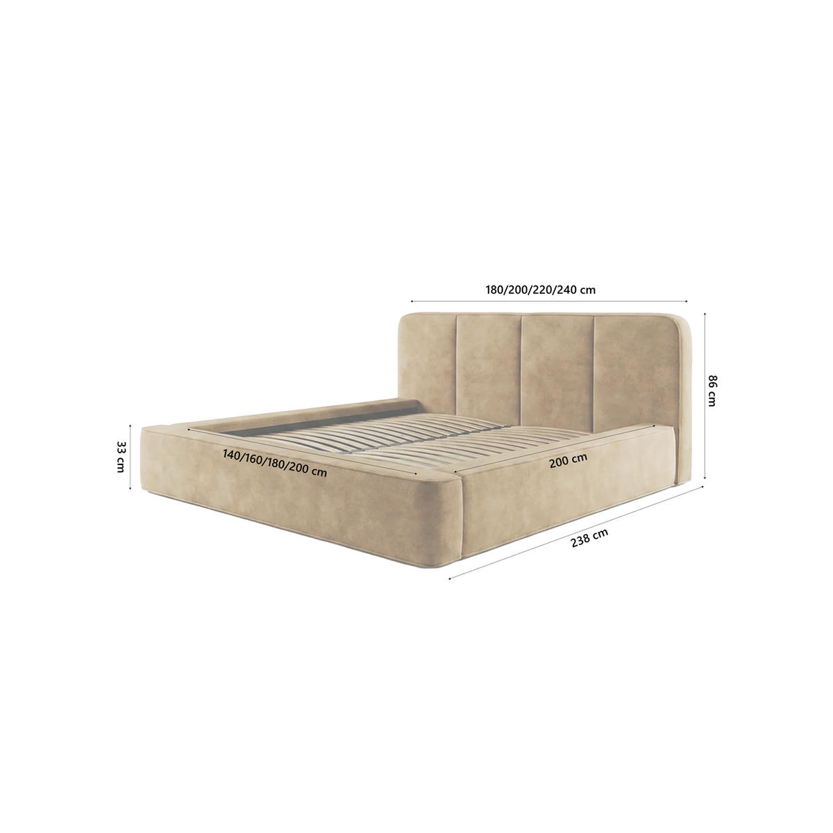 POLSTERBETT RANDELA 200x200 cm, Beige - Beige, Textil (200/200cm) - Fedve