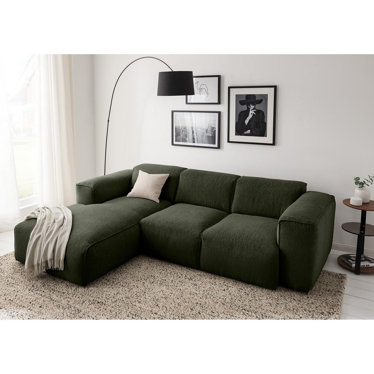 3-SITZER ECKSOFA mit Longchair - Schwarz/Grau, Kunststoff/Textil (251/173cm) - home24
