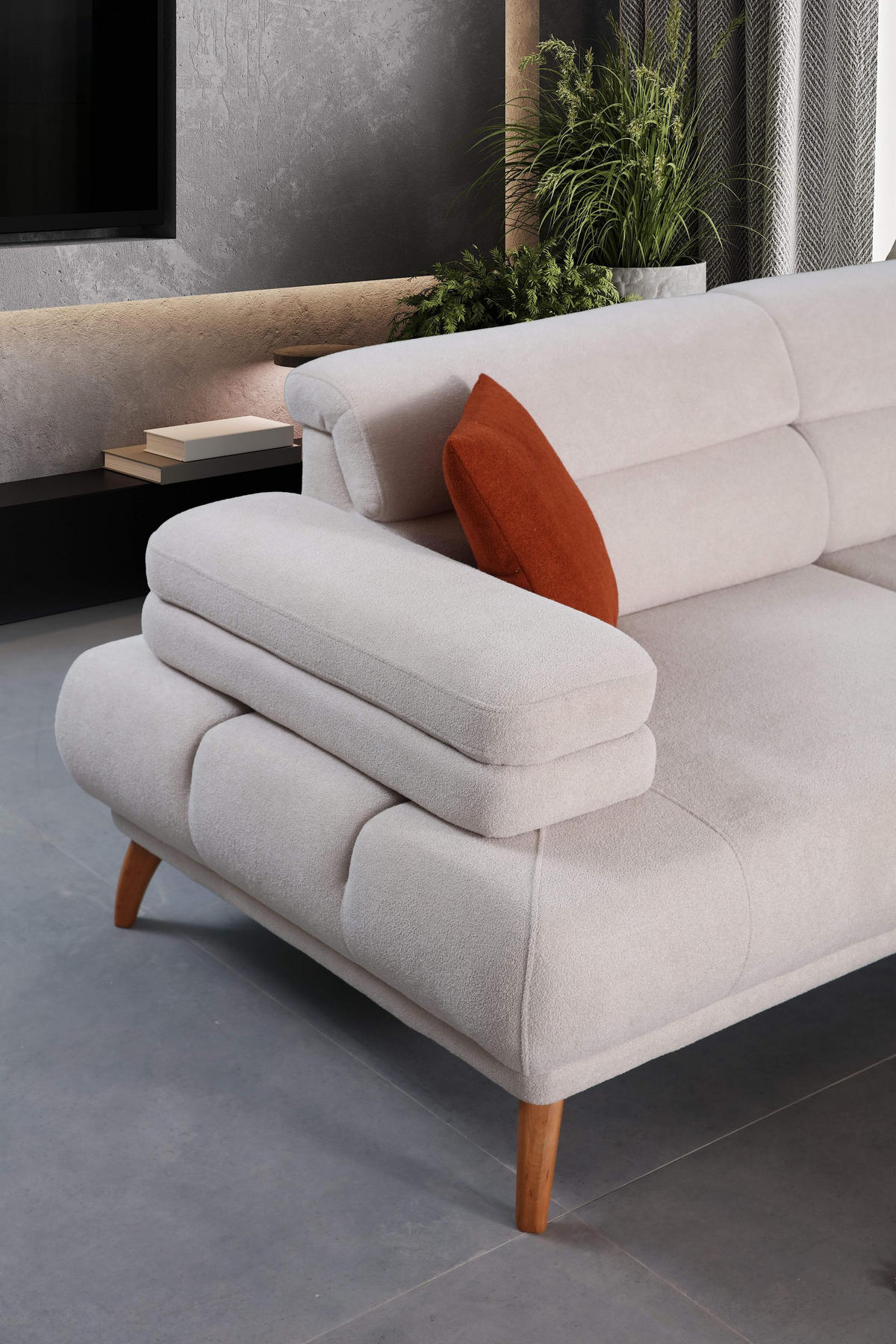 3 Sitzer SOFA Sevda Bouclé Creme - Creme, Holz/Textil (240/80/103cm)