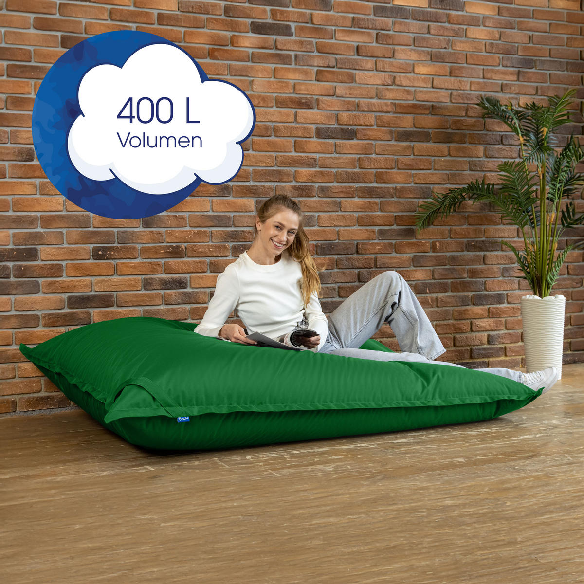 SITZSACK XXL Caree tannengrün, 140x180cm groß für Outdoor - Waldgrün, Textil (180/140/30cm) - Bruni
