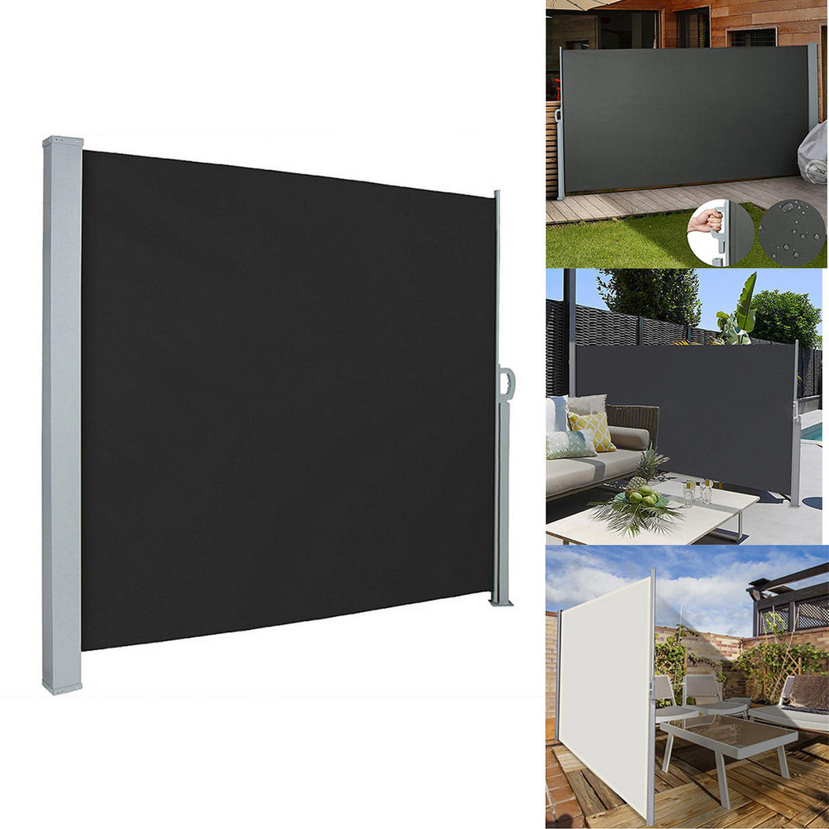 SICHT- und Windschutz Seitenmarkise für Balkon und Terrasse in Dunkelgrau, 180 x 300 cm - Schwarz, Kunststoff (300/180cm) - Livingandhome