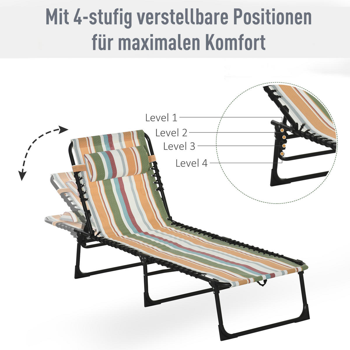SONNENLIEGE klappbar, 4-stufige Rückenlehne - Multicolor, Metall (58/30/189cm) - Outsunny