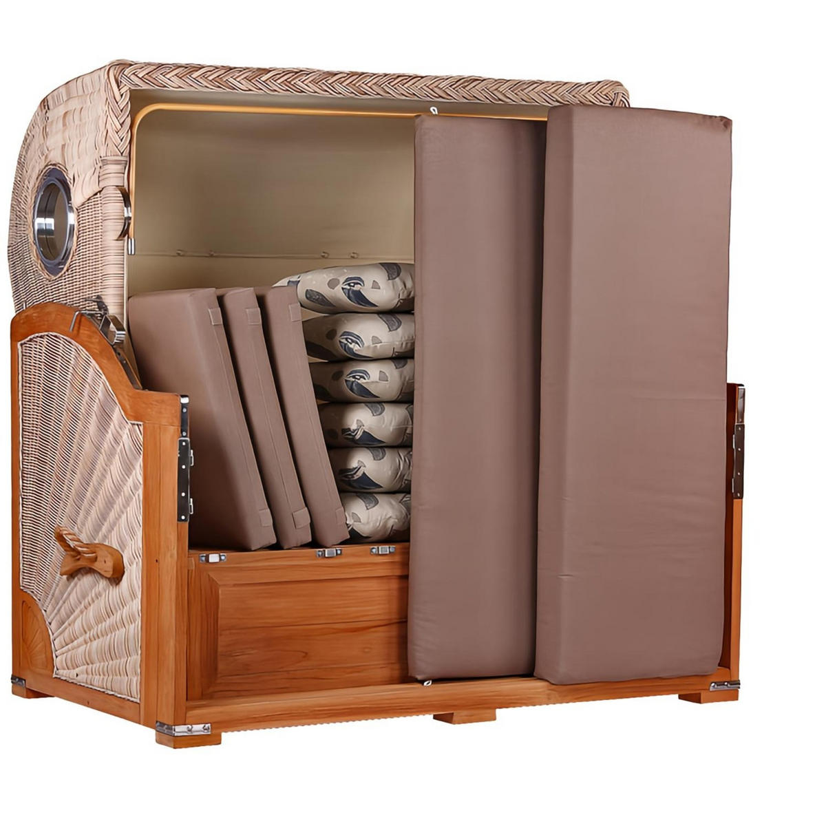 STRANDKORB XXL Baltikum mit Bullaugen - Braun, Metall (170/170/95cm) - Mr. Deko