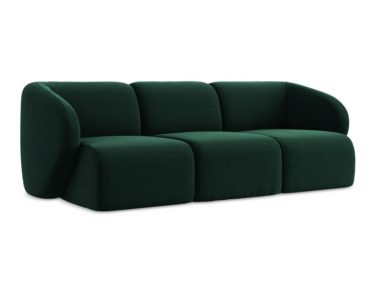 3-SITZER SOFA Samt Stoff Grün - Dunkelgrün/Schwarz, Holzwerkstoff/Kunststoff (244/75/94cm) - Makamii