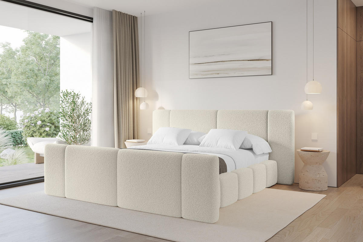 POLSTERBETT mit Bettkasten, Fußteil und Lattenrost, Boxbett ohne Matratze - NILO-Z 180x200 Beige - Beige, Holzwerkstoff/Textil (180/200cm) - ALTDECOR
