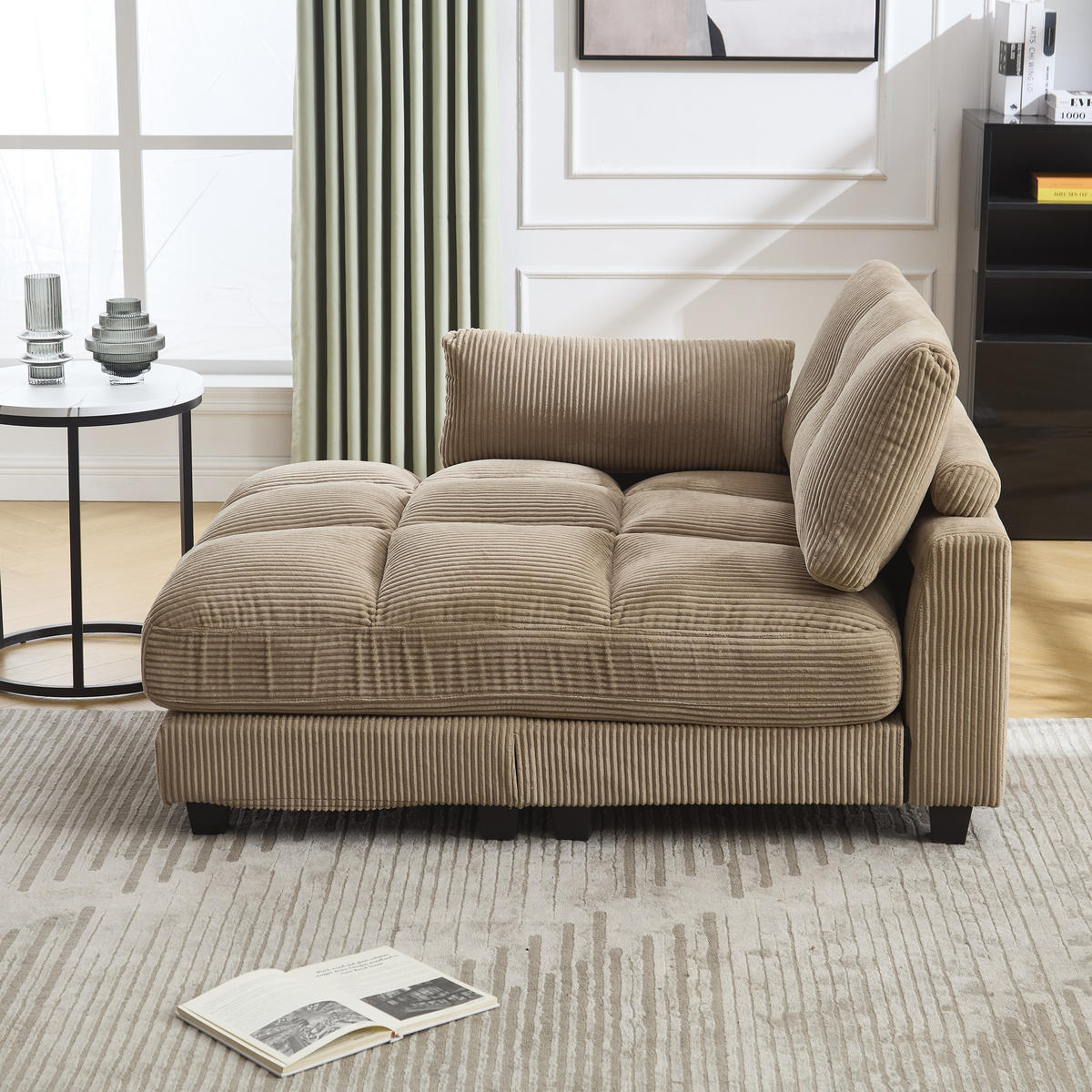 SOFABETT 140/112/81 cm Khaki - Taupe, Textil (112/81/140cm)