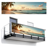 BALKON-SICHTSCHUTZ Strand - Palmen - Meer - Sonnenuntergang 300x75 cm - Samtahornfarben, Kunststoff (300/75cm) - MuchoWow