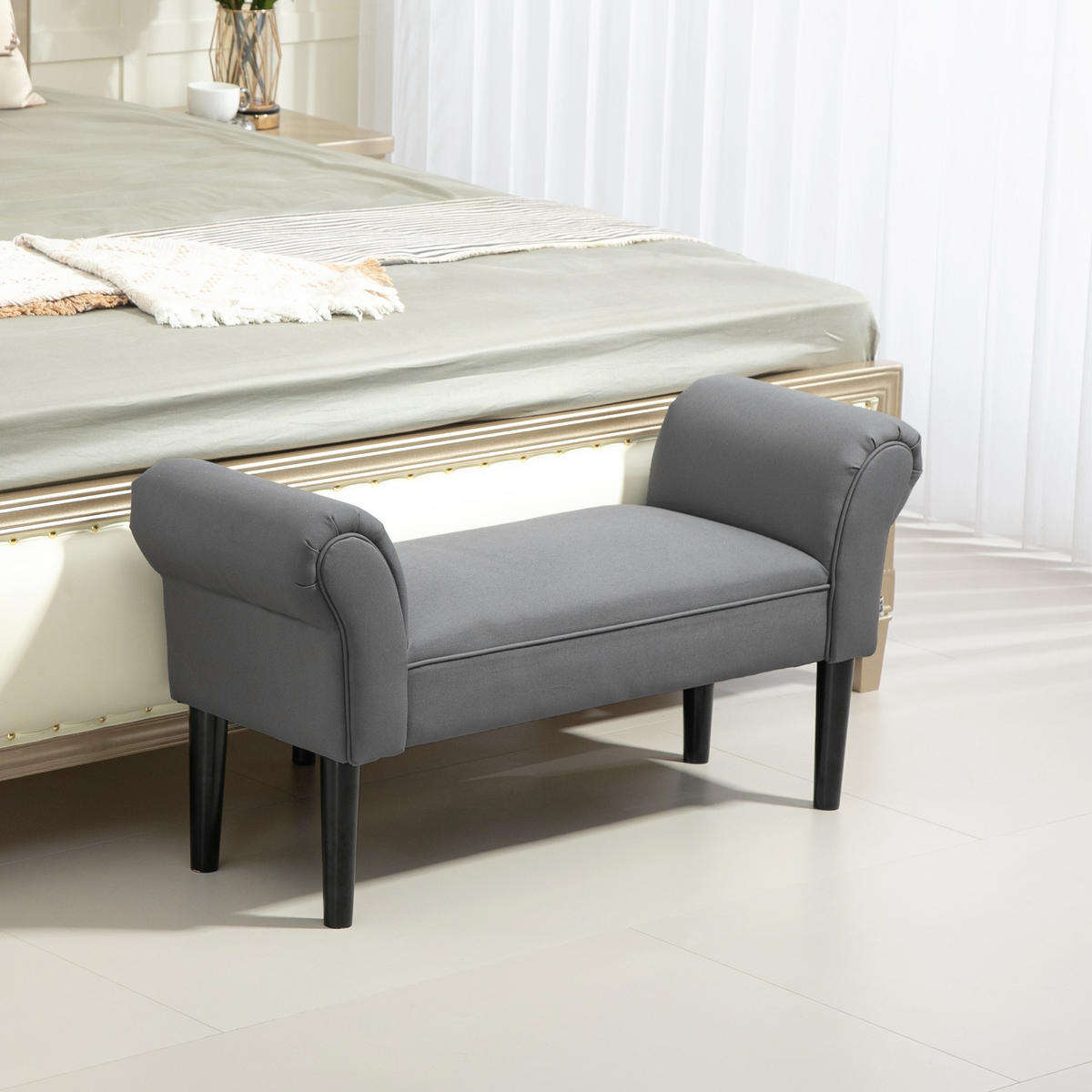 BETTBANK, Polsterbank, Sitzbank, Flurbank für Schlafzimmer, bis 130 kg Grau - Dunkelgrau, Kunststoff (36/51/102cm) - HOMCOM