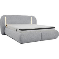 POLSTERBETT Corfu mit LED-Beleuchtung, mit Bettkasten, rundliche Formen, 140x200, Hellgrau - Hellgrau, Textil/Metall (140/200cm) - Beautysofa