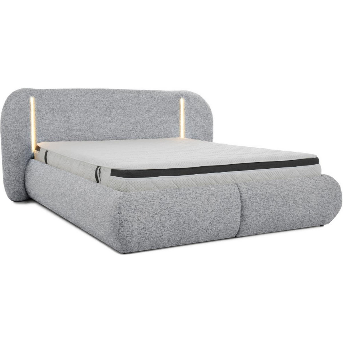 POLSTERBETT Corfu mit LED-Beleuchtung, mit Bettkasten, rundliche Formen, 140x200, Hellgrau - Hellgrau, Textil/Metall (140/200cm) - Beautysofa